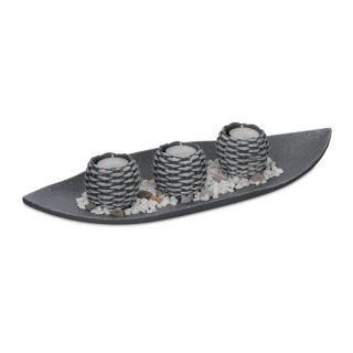 Zestaw 3 świeczek na tealight z podstawką i kamykami - szyszki - 39x16x6 cm