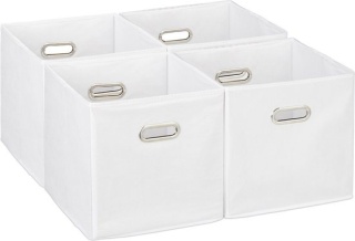 Zestaw 4 materiałowych koszy do przechowywania – 30x30x30 cm – poliester/tektura – biały