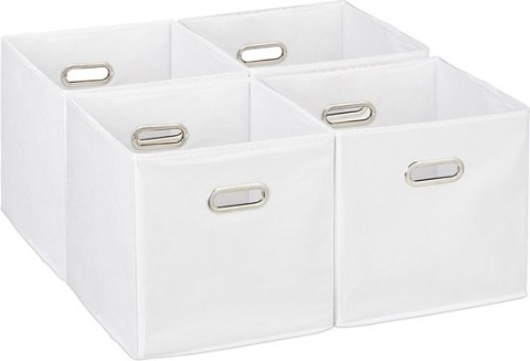 Zestaw 4 materiałowych koszy do przechowywania – 30x30x30 cm – poliester/tektura – biały
