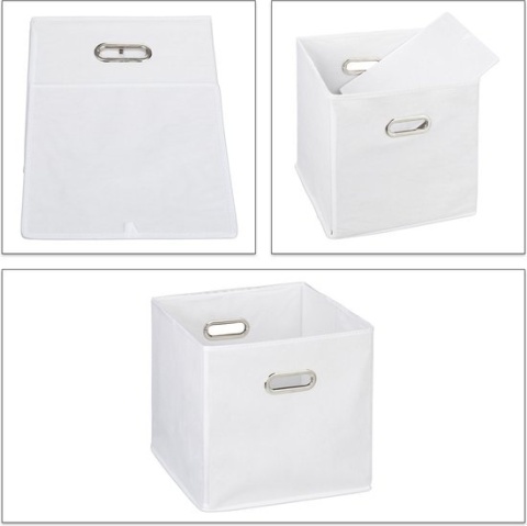 Zestaw 4 materiałowych koszy do przechowywania – 30x30x30 cm – poliester/tektura – biały