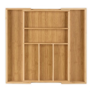 Bambusowy wkład na sztućce do szuflady M 30-48x46cm rozsuwany organizer jasnobrązowy