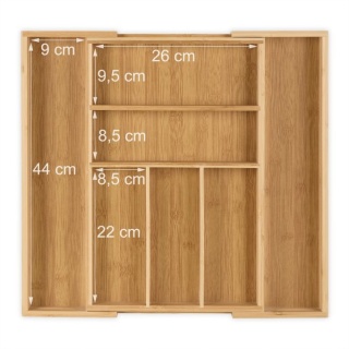 Bambusowy wkład na sztućce do szuflady M 30-48x46cm rozsuwany organizer jasnobrązowy