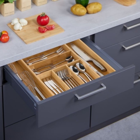 Bambusowy wkład na sztućce do szuflady M 30-48x46cm rozsuwany organizer jasnobrązowy
