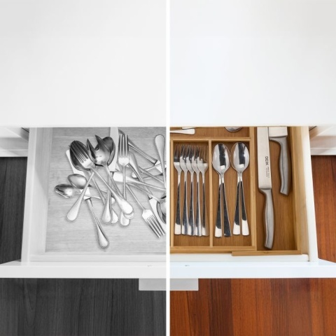 Bambusowy wkład na sztućce do szuflady M 30-48x46cm rozsuwany organizer jasnobrązowy