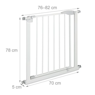 Barierka / bramka drzwi rozszerzana bez wiercenia 78x70cm stal/biały szary montaż 76-82cm