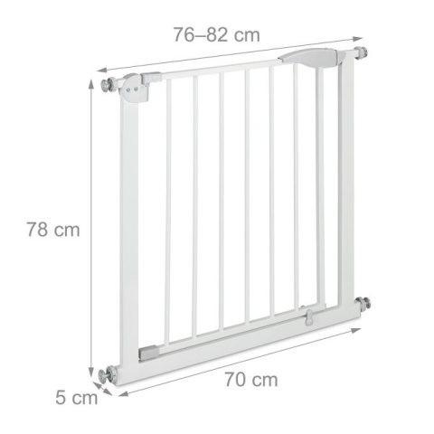 Barierka / bramka drzwi rozszerzana bez wiercenia 78x70cm stal/biały szary montaż 76-82cm
