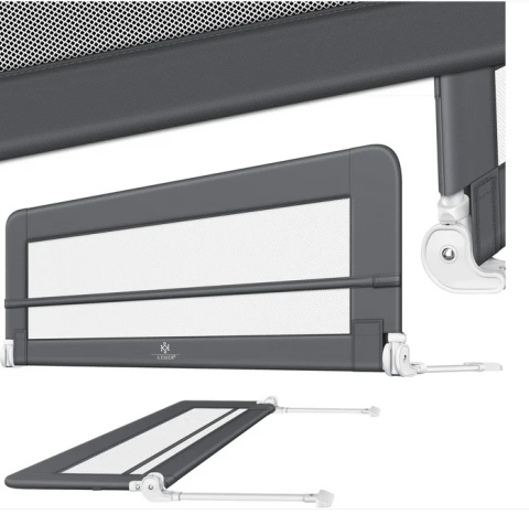 Barierka ochronna do łóżka 200x50x44 cm – metal/poliester – extra wysoka 42 cm – 2 kg
