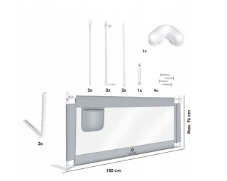 Barierka ochronna do łóżka regulowana – 150x72-96cm zabezpieczenie