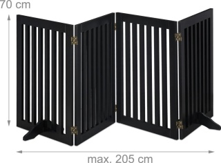 Bramka ochronna dla dzieci 4-częściowa czarna MDF 70x205cm składana barierka zabezpieczająca