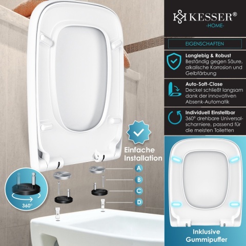 Deska sedesowa KESSER wolnoopadająca, antybakteryjna – 44,6x37,1 cm – rozstaw 130-180 mm