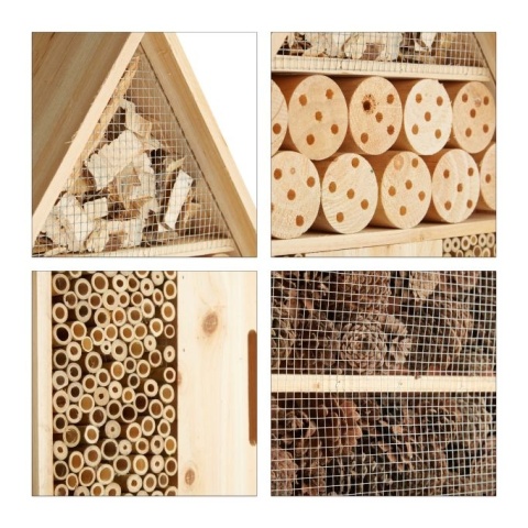 Domek dla owadów XL 79x49x12cm drewno stal bambus szyszki ogrodowy hotel dla pszczół