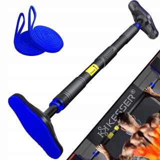 Drążek do podciągania regulowany 68-106 cm – niebieski – stal nierdzewna – do 300 kg – bez wiercenia