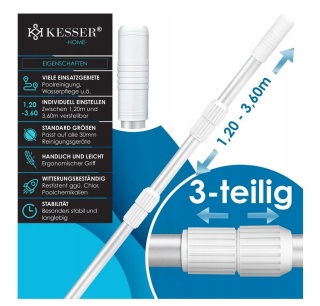 Drążek teleskopowy do basenu 1,2–3,6 m – aluminium, średnica 30,4 mm, 760 g