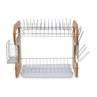 Dwupoziomowa suszarka do naczyń bambus/chrom 51x26,5x35cm z tacką ociekową