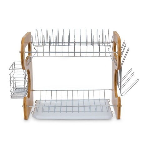 Dwupoziomowa suszarka do naczyń bambus/chrom 51x26,5x35cm z tacką ociekową