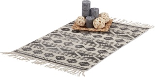 Dywan z frędzlami 60x95cm czarny geometryczny 100% bawełna 0,5cm chodnik