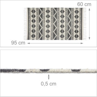 Dywan z frędzlami 60x95cm czarny geometryczny 100% bawełna 0,5cm chodnik