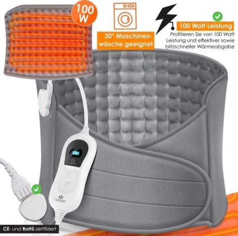 Elektryczna poduszka/pas grzewczy KESSER – 66x28 cm – 100W – 3 poziomy – polar – 220-240V