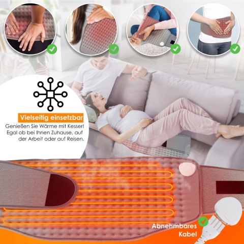 Elektryczna poduszka/pas grzewczy KESSER – 66x28 cm – 100W – 3 poziomy – polar – 220-240V