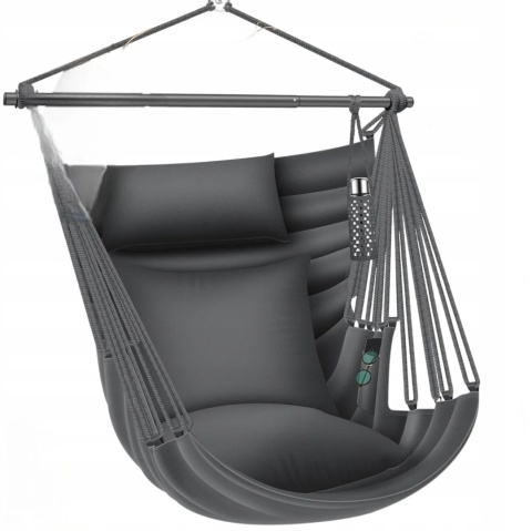 Fotel wiszący KESSER Haiti antracyt 110x120 cm - z poduszkami - do 150 kg - obrotowy 360°