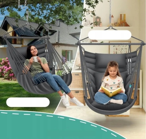 Fotel wiszący KESSER Haiti antracyt 110x120 cm - z poduszkami - do 150 kg - obrotowy 360°