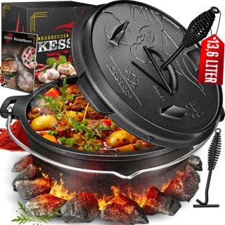Garnek żeliwny Dutch Oven Kesser 13,6L z pokrywką na ognisko BBQ 2-5 osób