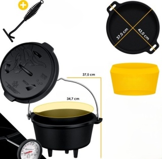 Garnek żeliwny Dutch Oven Kesser 13,6L z pokrywką na ognisko BBQ 2-5 osób