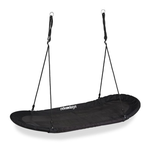 Huśtawka bocianie gniazdo XXL podłużna - 166x71 cm - czarna - regulowana - do 100 kg