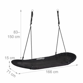 Huśtawka bocianie gniazdo XXL podłużna - 166x71 cm - czarna - regulowana - do 100 kg