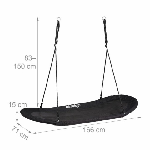 Huśtawka bocianie gniazdo XXL podłużna - 166x71 cm - czarna - regulowana - do 100 kg