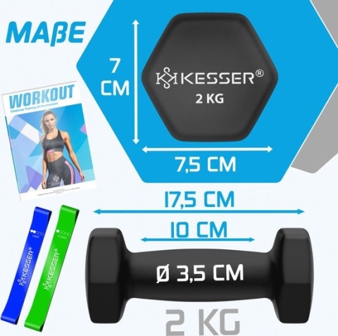 KESSER Hantle 2x2kg zestaw - małe hantelki fitness do ćwiczeń