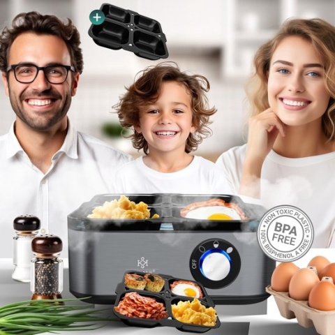 KESSER jajowar elektryczny 8 jaj 500W stal nierdzewna timer omlet miarka czarny/antracytowy