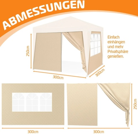 KESSER ścianki boczne do pawilonu 2 szt. 3x3m 220D Oxford poliester panele do altany ogrodowej