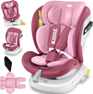 KIDIZ fotelik samochodowy 0-36kg Isofix 360° różowy Grupa 0/1/2/3 daszek boczna ochrona regulacja