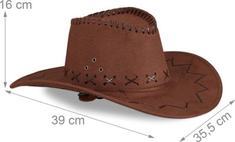Kapelusz kowbojski karnawałowy ciemny brąz dla dorosłych unisex pasek pod brodą 55cm