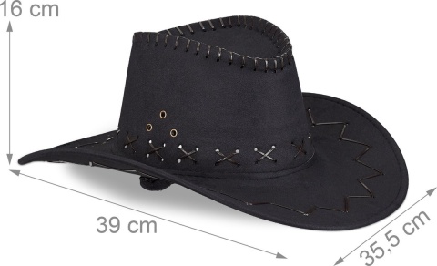 Kapelusz kowbojski karnawałowy czarny unisex poliester pasek pod brodą 55cm