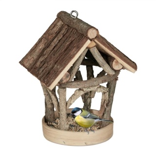 Karmnik dla ptaków drewniany domek 22,5x17x13,5cm jodłowy brązowy do ogrodu