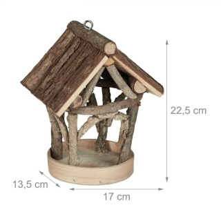 Karmnik dla ptaków drewniany domek 22,5x17x13,5cm jodłowy brązowy do ogrodu