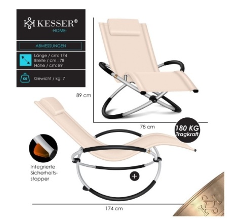 Kesser leżak ogrodowy beżowy – 174x78x89cm – aluminiowy