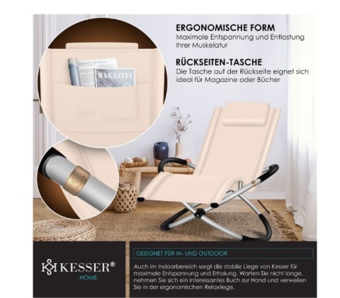Kesser leżak ogrodowy beżowy – 174x78x89cm – aluminiowy