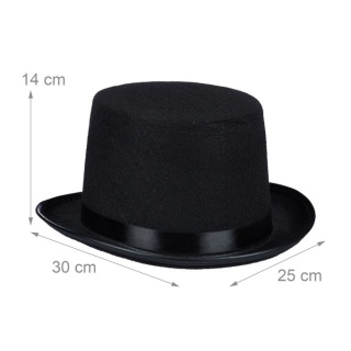 Klasyczny cylinder czarny kostiumowy kapelusz uniwersalny filc błyszczący pasek 59cm
