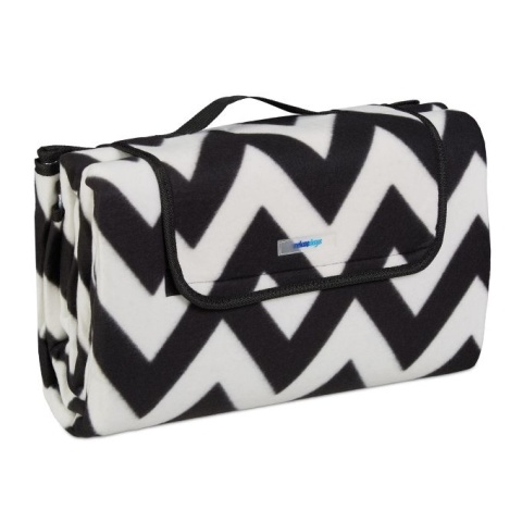 Koc piknikowy polarowy 200x200 cm - czarno-biały zygzak - składany