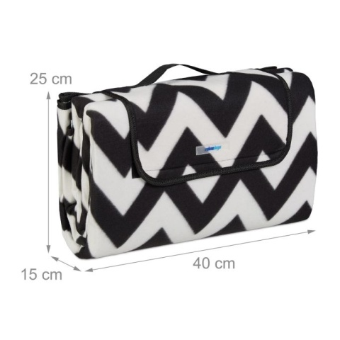 Koc piknikowy polarowy 200x200 cm - czarno-biały zygzak - składany