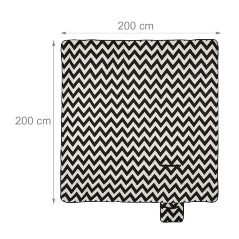 Koc piknikowy polarowy 200x200 cm - czarno-biały zygzak - składany