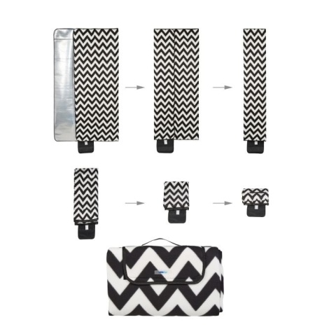 Koc piknikowy polarowy 200x200 cm - czarno-biały zygzak - składany