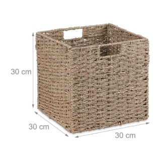Kosz z trawy morskiej 30x30x30 cm - naturalny - zestaw - do przechowywania