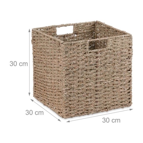 Kosz z trawy morskiej 30x30x30 cm - naturalny - zestaw - do przechowywania