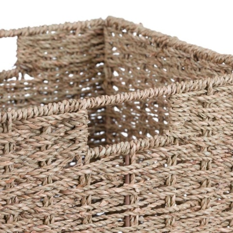 Kosz z trawy morskiej 30x30x30 cm - naturalny - zestaw - do przechowywania
