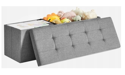 Ławka z pojemnikiem składana 114x38x38cm len ciemnoszara 140L schowek siedzisko