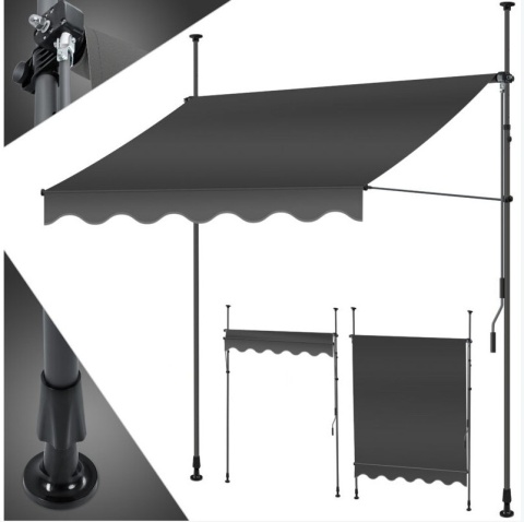 Markiza balkonowa KESSER 150 cm - antracyt - bez wiercenia - z korbą - wodoodporna - UV